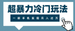 掌握超冷门玩法，一步手机轻松实现月入过万！