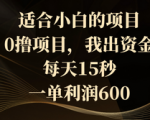 零成本项目！小白也能轻松上手，我提供资金！每天仅需15秒，一单利润高达600！