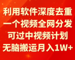 利用软件深度去重，让一个视频风靡全网，轻松月入1W+，可过中视频计划