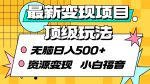 轻松稳定日收入500+，最新顶级变现项目揭秘，小白也能享受资源变现福利！