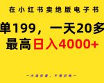 小红书疯狂卖绝版电子书，一单199，单日最高赚4000+！教程+资料
