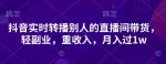 抖音实时带货转播，轻松副业，日赚3000元轻松实现！